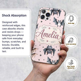 Cute Baby Bats Flying with Stars Soft Blush Pink Custom Name Protective Phone Case Mobile Cover Durable Everyday Smartphone Shock Resistant