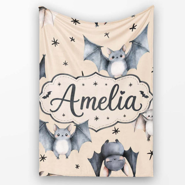 Cute Baby Bats Flying with Stars Soft Sand Background Seamless  Personalised Custom Name Super Soft Fleece Blanket Bed Sofa Throw