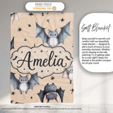 Cute Baby Bats Flying with Stars Soft Sand Background Seamless  Personalised Custom Name Super Soft Fleece Blanket Bed Sofa Throw
