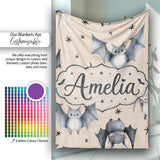 Cute Baby Bats Flying with Stars Soft Sand Background Seamless  Personalised Custom Name Super Soft Fleece Blanket Bed Sofa Throw