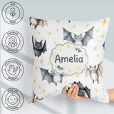 Custom Name Cute Baby Bats Flying with Stars Soft White Seamless Square Filled Cushion Throw Pillow Sofa Bed Home Decor Zip Washable UK Made