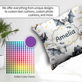 Custom Name Cute Baby Bats Flying with Stars Soft White Seamless Square Filled Cushion Throw Pillow Sofa Bed Home Decor Zip Washable UK Made