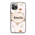 Woodland Hedgehog with Mushrooms Leaves Soft Pink Custom Name Protective Phone Case Mobile Cover Durable Everyday Smartphone Shock Resistant