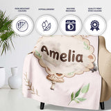 Woodland Hedgehog with Mushrooms Leaves Soft Pink Seamless Pattern  Personalised Custom Name Super Soft Fleece Blanket Bed Sofa Throw