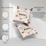 Custom Name Woodland Hedgehog with Mushrooms Leaves Soft Pattern Square Filled Cushion Throw Pillow Sofa Bed Home Decor Zip Washable UK Made