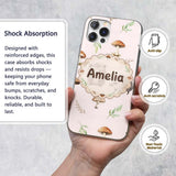 Woodland Hedgehog with Mushrooms Leaves Soft Pink Custom Name Protective Phone Case Mobile Cover Durable Everyday Smartphone Shock Resistant