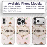Woodland Hedgehog with Mushrooms Leaves Soft Pink Custom Name Protective Phone Case Mobile Cover Durable Everyday Smartphone Shock Resistant