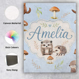 Personalised Name Woodland Hedgehogs with Custom  Unique Gift Idea Elegant Feature Canvas Wall Art Print Decor Picture Ready to Hang