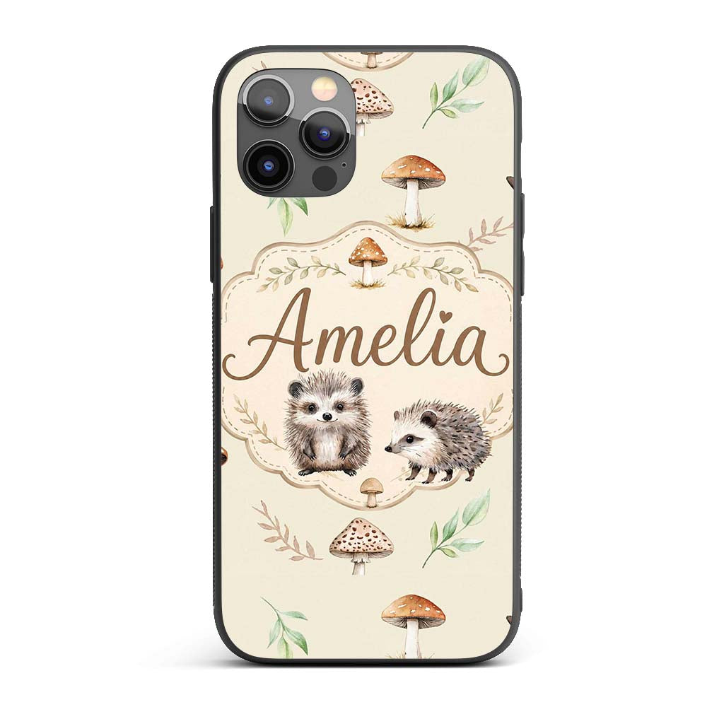 Woodland Hedgehogs with Mushrooms Leaves Soft Custom Name Protective Phone Case Mobile Cover Durable Everyday Smartphone Shock Resistant