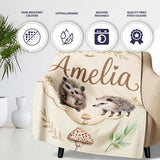 Woodland Hedgehogs with Mushrooms Leaves Soft Beige Seamless  Personalised Custom Name Super Soft Fleece Blanket Bed Sofa Throw