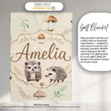 Woodland Hedgehogs with Mushrooms Leaves Soft Beige Seamless  Personalised Custom Name Super Soft Fleece Blanket Bed Sofa Throw