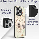 Woodland Hedgehogs with Mushrooms Leaves Soft Custom Name Protective Phone Case Mobile Cover Durable Everyday Smartphone Shock Resistant