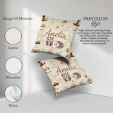 Custom Name Woodland Hedgehogs with Mushrooms Leaves Soft Beige Square Filled Cushion Throw Pillow Sofa Bed Home Decor Zip Washable UK Made