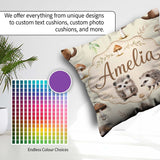 Custom Name Woodland Hedgehogs with Mushrooms Leaves Soft Beige Square Filled Cushion Throw Pillow Sofa Bed Home Decor Zip Washable UK Made