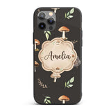 Woodland Hedgehogs with Mushrooms Leaves Dark Custom Name Protective Phone Case Mobile Cover Durable Everyday Smartphone Shock Resistant