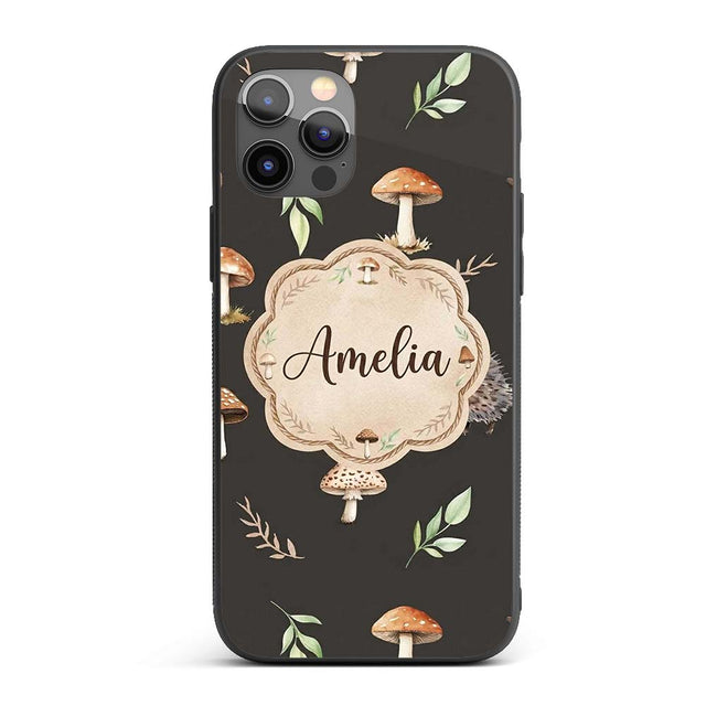Woodland Hedgehogs with Mushrooms Leaves Dark Custom Name Protective Phone Case Mobile Cover Durable Everyday Smartphone Shock Resistant