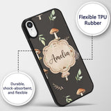Woodland Hedgehogs with Mushrooms Leaves Dark Custom Name Protective Phone Case Mobile Cover Durable Everyday Smartphone Shock Resistant