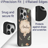 Woodland Hedgehogs with Mushrooms Leaves Dark Custom Name Protective Phone Case Mobile Cover Durable Everyday Smartphone Shock Resistant