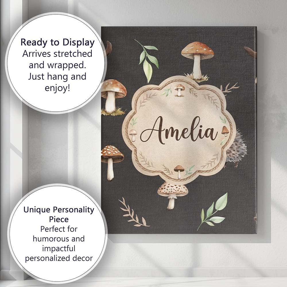 Personalised Name Woodland Hedgehogs with Custom  Unique Gift Idea Elegant Feature Canvas Wall Art Print Decor Picture Ready to Hang
