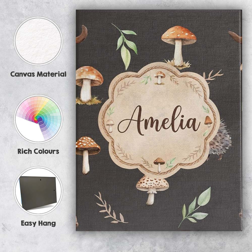 Personalised Name Woodland Hedgehogs with Custom  Unique Gift Idea Elegant Feature Canvas Wall Art Print Decor Picture Ready to Hang