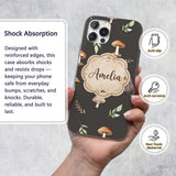 Woodland Hedgehogs with Mushrooms Leaves Dark Custom Name Protective Phone Case Mobile Cover Durable Everyday Smartphone Shock Resistant