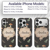 Woodland Hedgehogs with Mushrooms Leaves Dark Custom Name Protective Phone Case Mobile Cover Durable Everyday Smartphone Shock Resistant