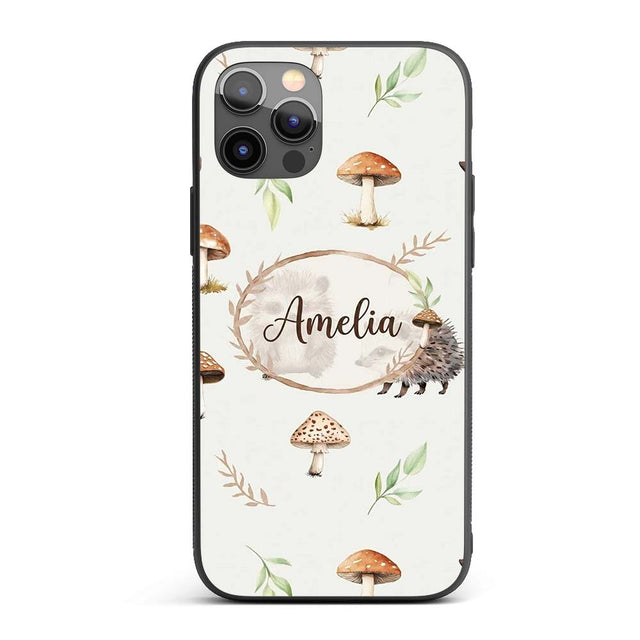 Woodland Hedgehogs with Mushrooms Leaves Light Custom Name Protective Phone Case Mobile Cover Durable Everyday Smartphone Shock Resistant