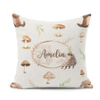 Custom Name Woodland Hedgehogs with Mushrooms Leaves Light Grey Square Filled Cushion Throw Pillow Sofa Bed Home Decor Zip Washable UK Made