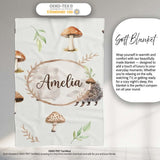 Woodland Hedgehogs with Mushrooms Leaves Light Grey Seamless  Personalised Custom Name Super Soft Fleece Blanket Bed Sofa Throw
