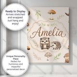 Personalised Name Woodland Hedgehogs with Custom  Unique Gift Idea Elegant Feature Canvas Wall Art Print Decor Picture Ready to Hang