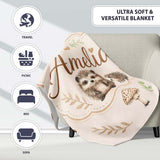 Woodland Hedgehogs with Mushrooms Leaves Warm Neutral Seamless  Personalised Custom Name Super Soft Fleece Blanket Bed Sofa Throw