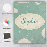 Personalised Name Soft Teal Moon Stars Dreamy Sky Seamless Pattern Custom  Unique Canvas Wall Art Print Decor Picture Ready to Hang