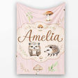 Woodland Hedgehogs with Mushrooms Leaves Soft Cream Seamless  Personalised Custom Name Super Soft Fleece Blanket Bed Sofa Throw