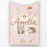 Woodland Hedgehogs with Mushrooms Leaves Soft Cream Seamless  Personalised Custom Name Super Soft Fleece Blanket Bed Sofa Throw