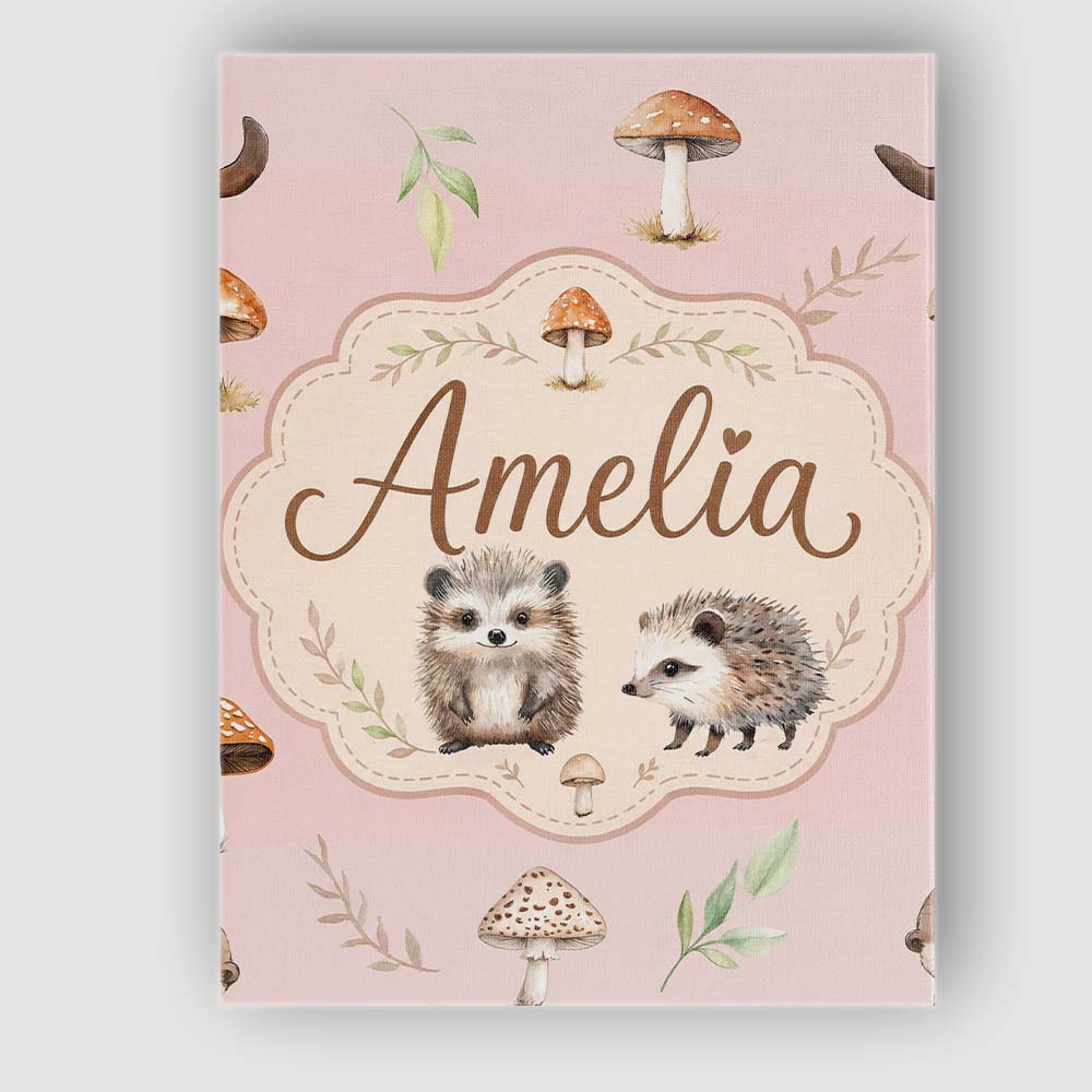 Personalised Name Woodland Hedgehogs with Custom  Unique Gift Idea Elegant Feature Canvas Wall Art Print Decor Picture Ready to Hang