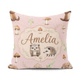 Custom Name Woodland Hedgehogs with Mushrooms Leaves Soft Cream Square Filled Cushion Throw Pillow Sofa Bed Home Decor Zip Washable UK Made