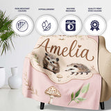 Woodland Hedgehogs with Mushrooms Leaves Soft Cream Seamless  Personalised Custom Name Super Soft Fleece Blanket Bed Sofa Throw