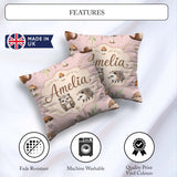 Custom Name Woodland Hedgehogs with Mushrooms Leaves Soft Cream Square Filled Cushion Throw Pillow Sofa Bed Home Decor Zip Washable UK Made