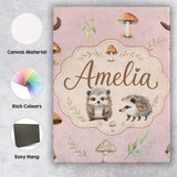 Personalised Name Woodland Hedgehogs with Custom  Unique Gift Idea Elegant Feature Canvas Wall Art Print Decor Picture Ready to Hang