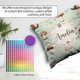 Custom Name Woodland Hedgehogs with Mushrooms Soft Sage Seamless Square Filled Cushion Throw Pillow Sofa Bed Home Decor Zip Washable UK Made