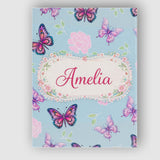 Personalised Name Pink Purple Butterfly Floral Blue Background Custom Modern Room Accent Canvas Wall Art Print Decor Picture Ready to Hang