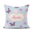 Custom Name Pink Purple Butterfly Floral Blue Background Pattern Square Filled Cushion Throw Pillow Sofa Bed Home Decor Zip Washable UK Made