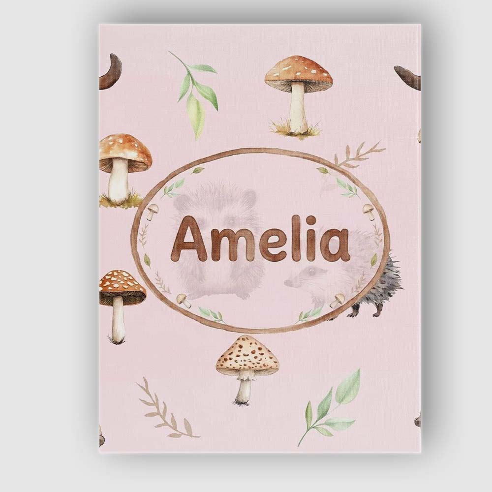 Personalised Name Woodland Hedgehogs with Custom  Unique Gift Idea Elegant Feature Canvas Wall Art Print Decor Picture Ready to Hang