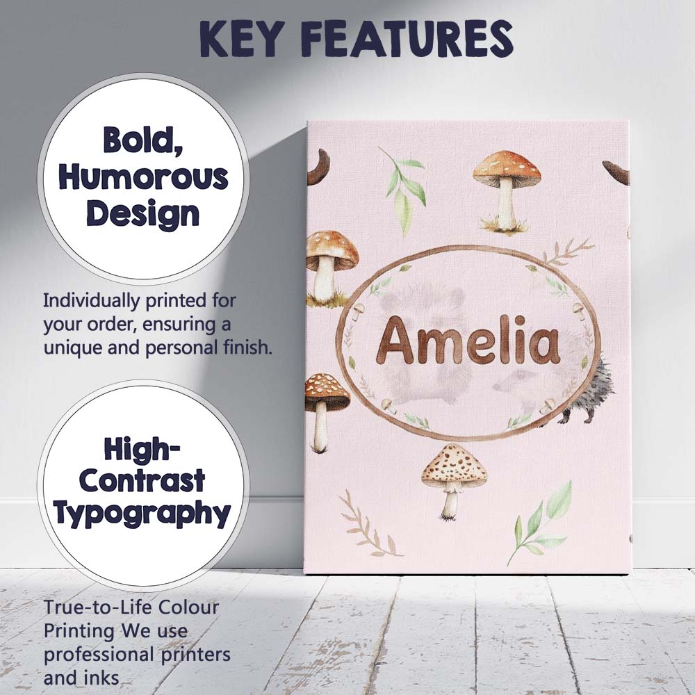 Personalised Name Woodland Hedgehogs with Custom  Unique Gift Idea Elegant Feature Canvas Wall Art Print Decor Picture Ready to Hang