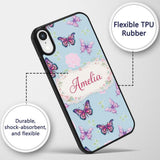 Pink Purple Butterfly Floral Blue Background Custom Name Protective Phone Case Mobile Cover Durable Everyday Smartphone Shock Resistant
