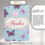 Pink Purple Butterfly Floral Blue Background Seamless Pattern Lovely  Personalised Custom Name Super Soft Fleece Blanket Bed Sofa Throw