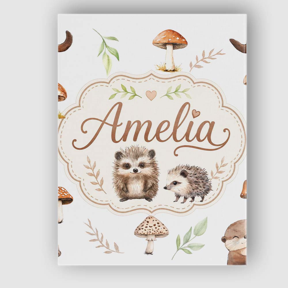 Personalised Name Cute Woodland Hedgehogs Custom  Unique Gift Idea Elegant Feature Canvas Wall Art Print Decor Picture Ready to Hang