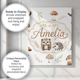 Personalised Name Cute Woodland Hedgehogs Custom  Unique Gift Idea Elegant Feature Canvas Wall Art Print Decor Picture Ready to Hang