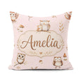 Custom Name Cute Woodland Owls with Leaves Soft Blush Background Square Filled Cushion Throw Pillow Sofa Bed Home Decor Zip Washable UK Made