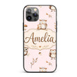 Cute Woodland Owls with Mushrooms Leaves Soft Custom Name Protective Phone Case Mobile Cover Durable Everyday Smartphone Shock Resistant